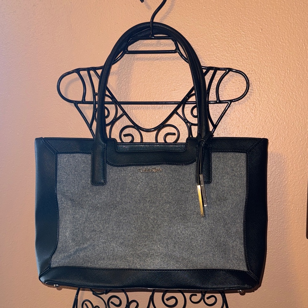 Calvin Klein Gray and Black Tote Bag